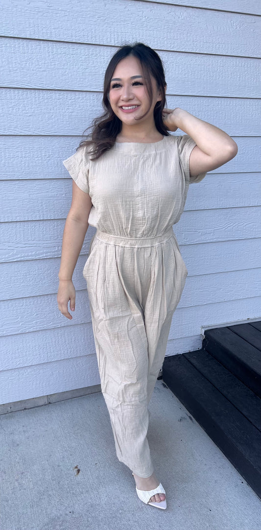 Sunset Stroll Gauze Jumpsuit - Stone